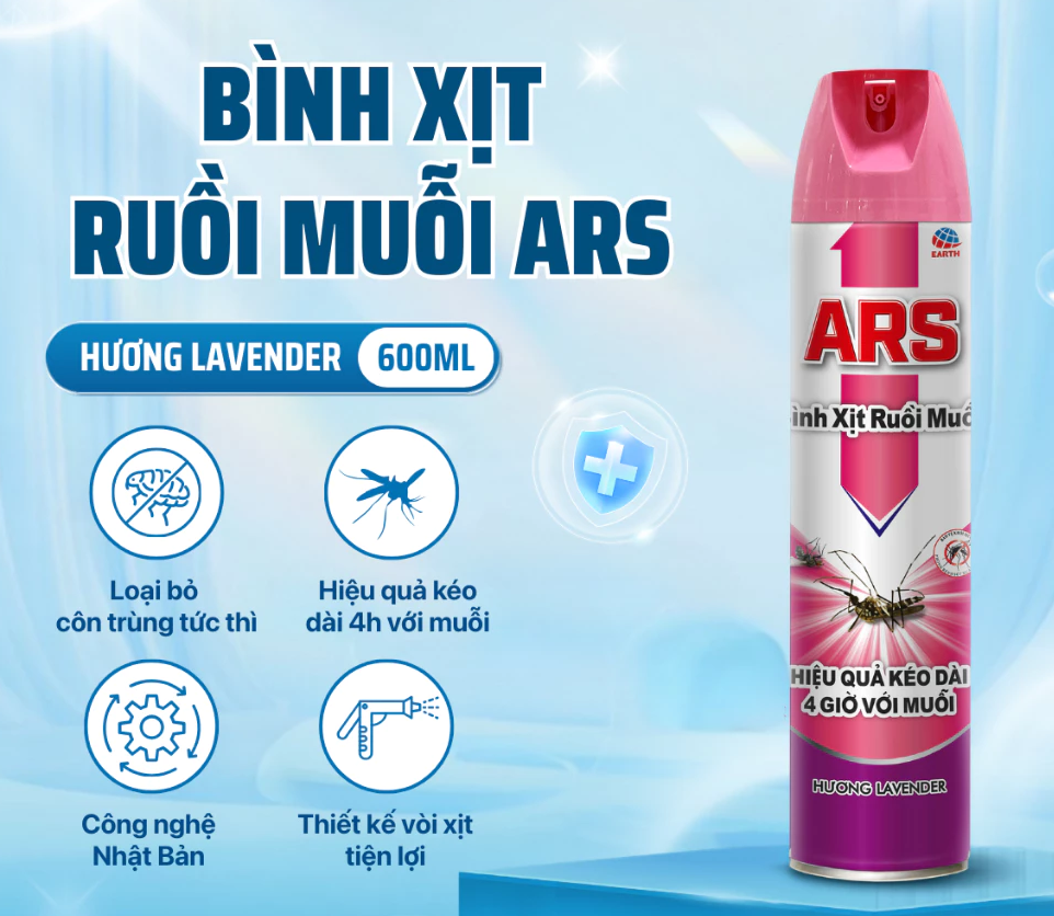  Xịt Ruồi Muỗi ARS PINK Diệt Ruồi Muỗi Hiệu Quả, Không Mùi/Lavender (600ml) 