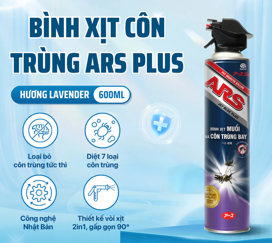  Xịt Ruồi Muỗi ARS JET BLUE PLUS Chuyên Diệt Muỗi Và Côn Trùng Bay Không Mùi/Lavender, Chai 600ml 