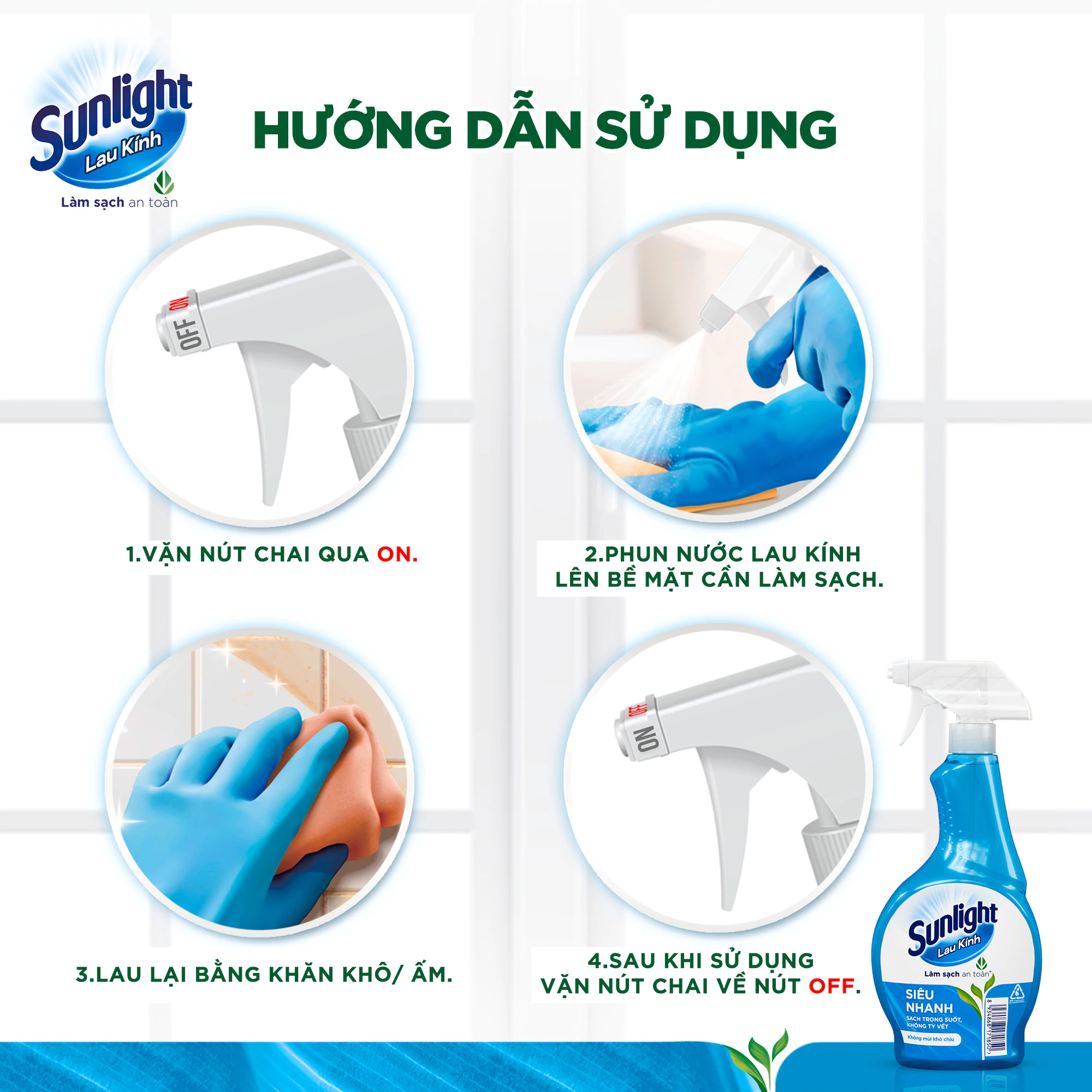 Nước lau kính Sunlight Siêu nhanh Phiên bản nâng cấp từ Cif Sạch trong suốt, không tỳ vết Chai 520ml 