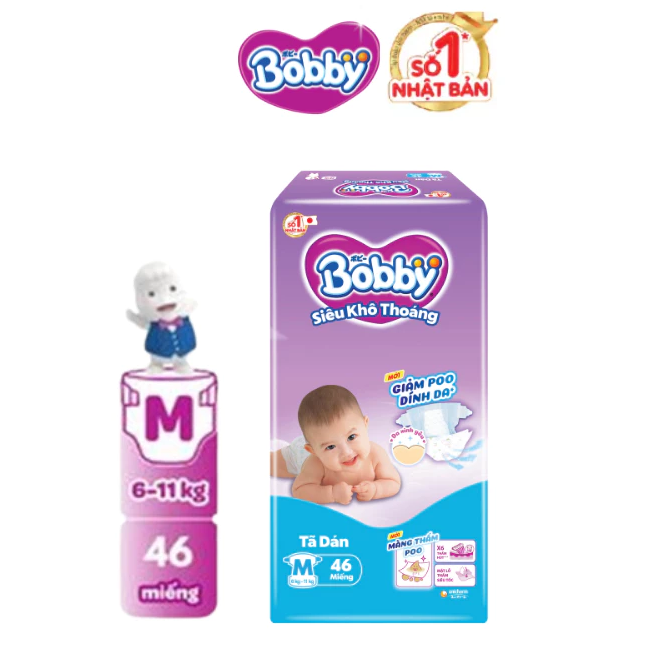  Tã dán sơ sinh Bobby NB70/S54/M46 mới- Lõi nén cotton-soft 3mm 