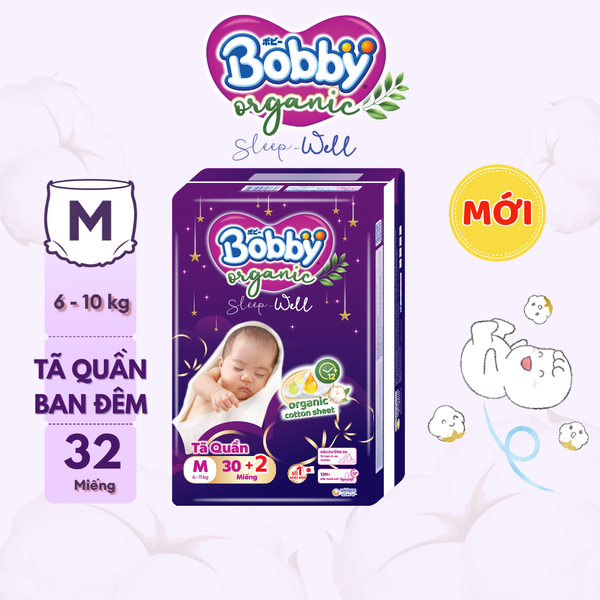  Tã quần Ban Đêm Cao Cấp Bobby Sleep-Well dịu nhẹ khô thoáng 