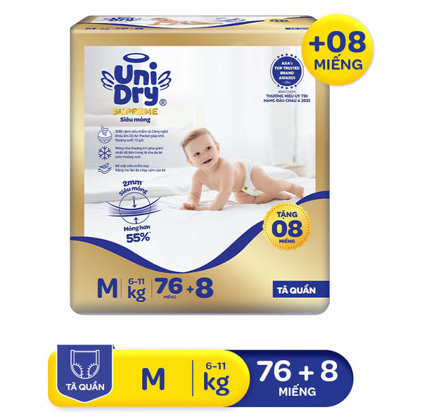  Tã quần UniDry Supreme size M/L/XL/XXL + 8 miếng 
