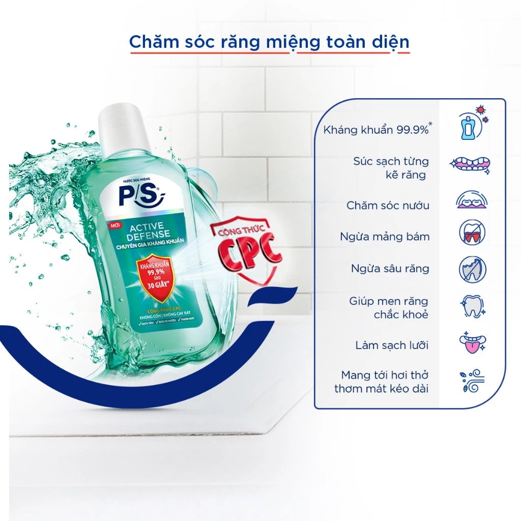  Nước súc miệng P/S kháng khuẩn 99.9% 500ml 