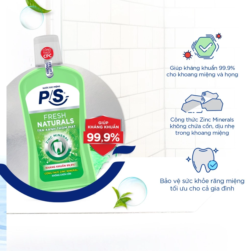  Nước súc miệng P/S kháng khuẩn 99.9% 500ml 