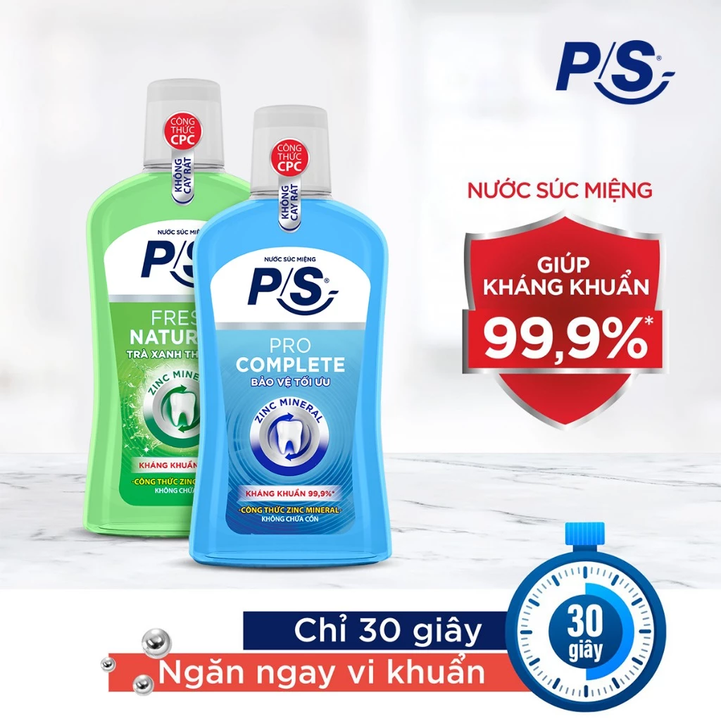 Nước súc miệng P/S kháng khuẩn 99.9% 500ml 