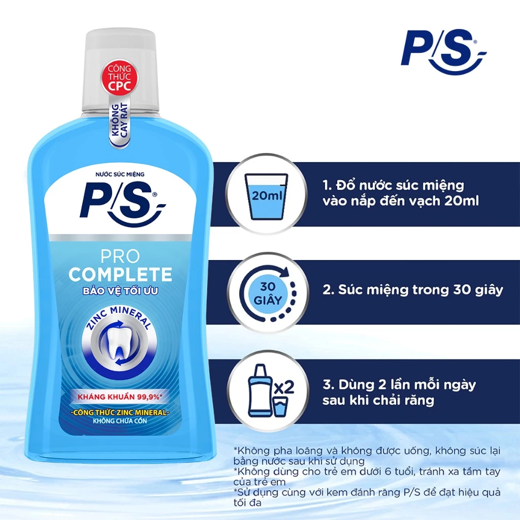  Nước súc miệng P/S kháng khuẩn 99.9% 500ml 