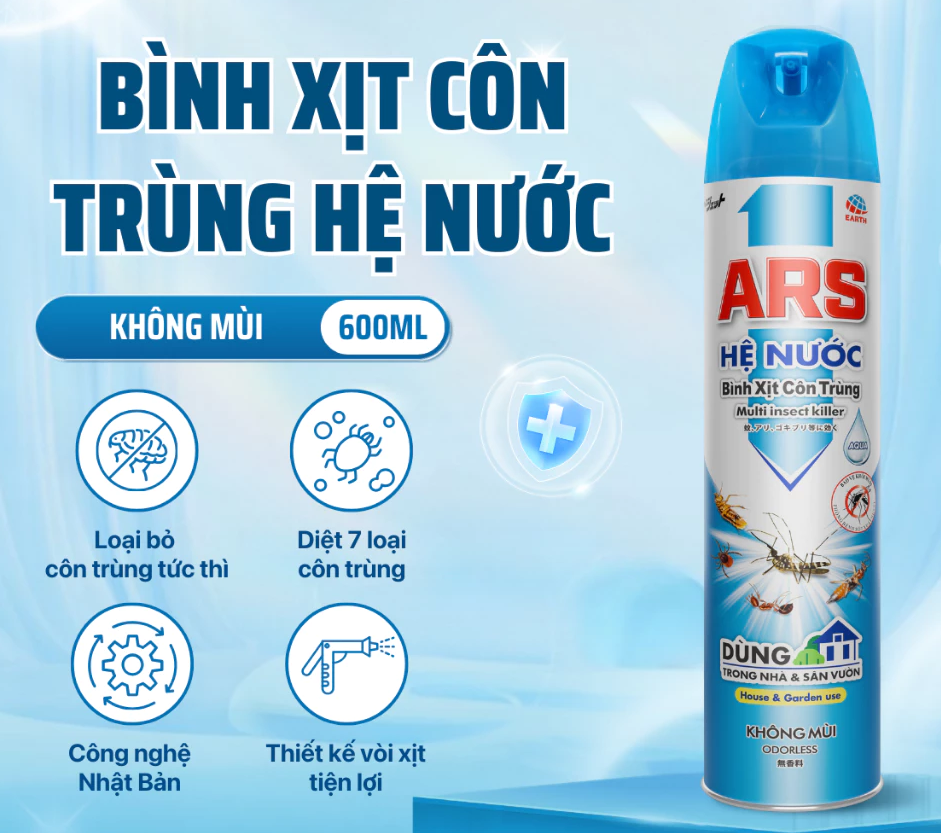  Bình Xịt Côn Trùng Hệ Nước ARS WB Diệt Nhiều Loại Côn Trùng Không Mùi, Chai 500ml 