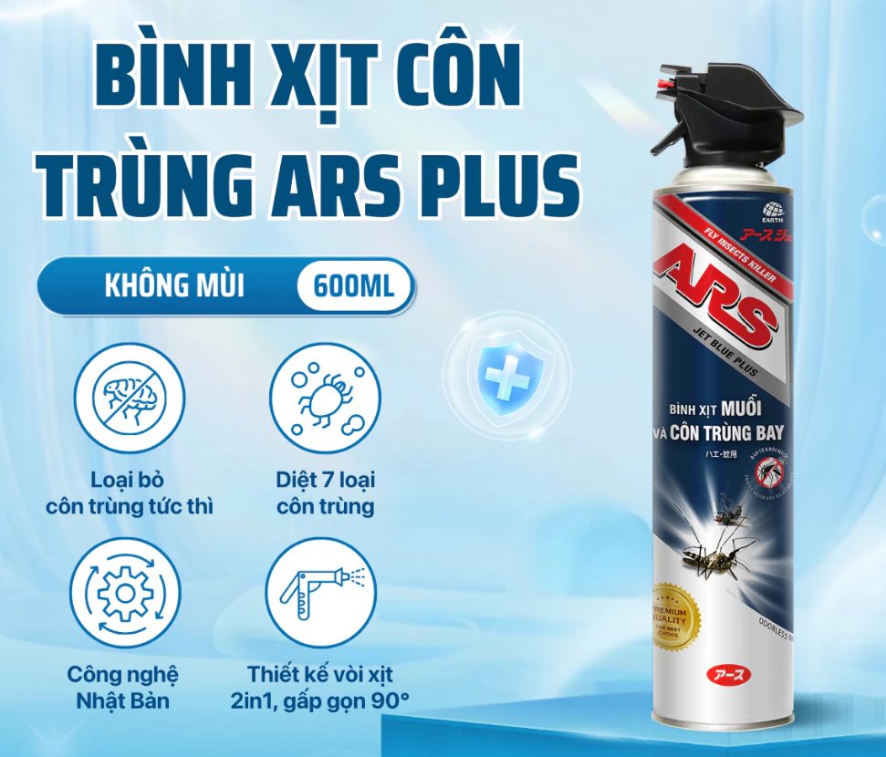 Xịt Ruồi Muỗi ARS JET BLUE PLUS Chuyên Diệt Muỗi Và Côn Trùng Bay Không Mùi/Lavender, Chai 600ml 