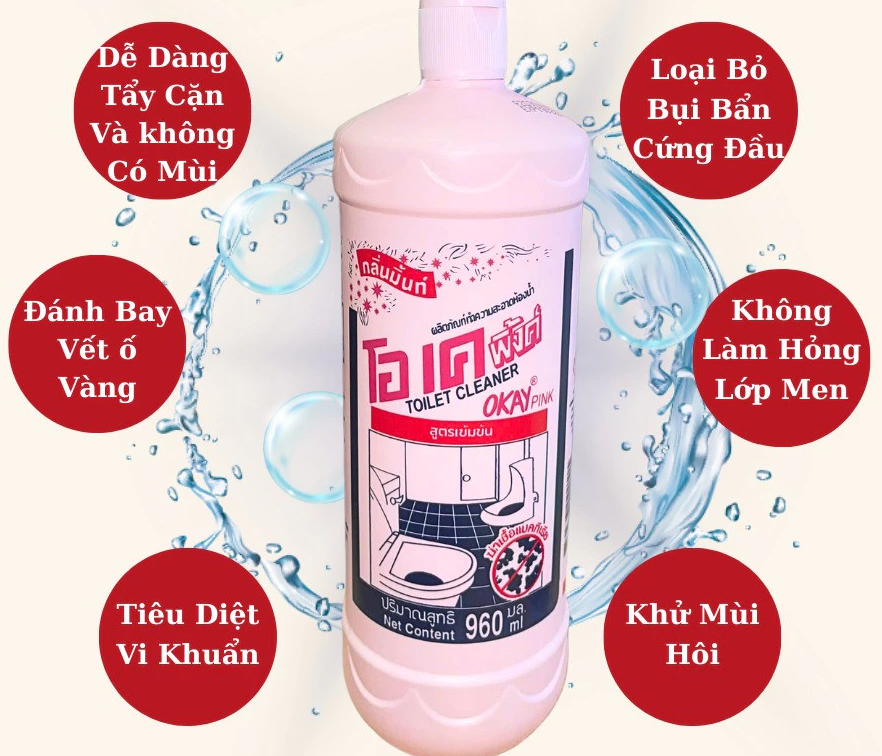  Tẩy toilet đa năng OKAY Pink Thái Lan siêu sạch 960ml 