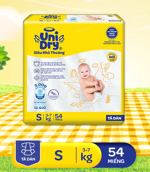  Tã dán UniDry Siêu khô thoáng gói Jumbo mới size S54 