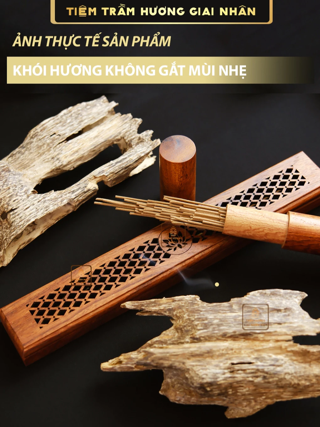  Nhang Trầm hương không tăm An Lạc + Khay gỗ 