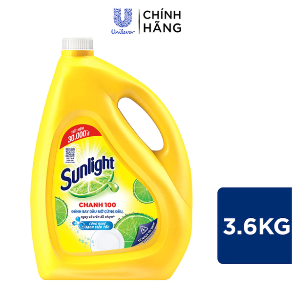  Nước Rửa Chén Bát Sunlight Chanh 100 Sạch Nhanh Xả Bọt Nhanh Rửa Sạch Dầu Mỡ 3.6 kg 
