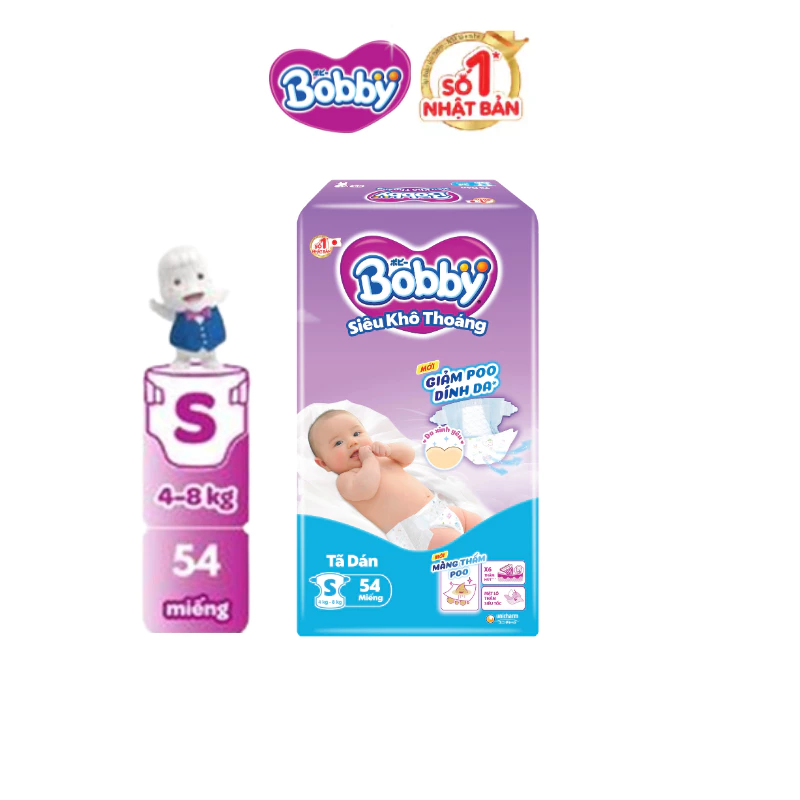  Tã dán sơ sinh Bobby NB70/S54/M46 mới- Lõi nén cotton-soft 3mm 