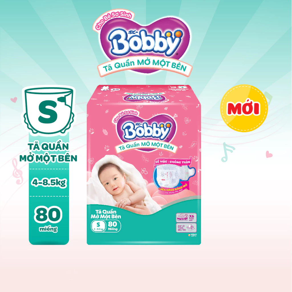  Tã quần mở một bên Bobby dành cho bé sơ sinh size NB70+6/NB-S74/S80/ S-M62 