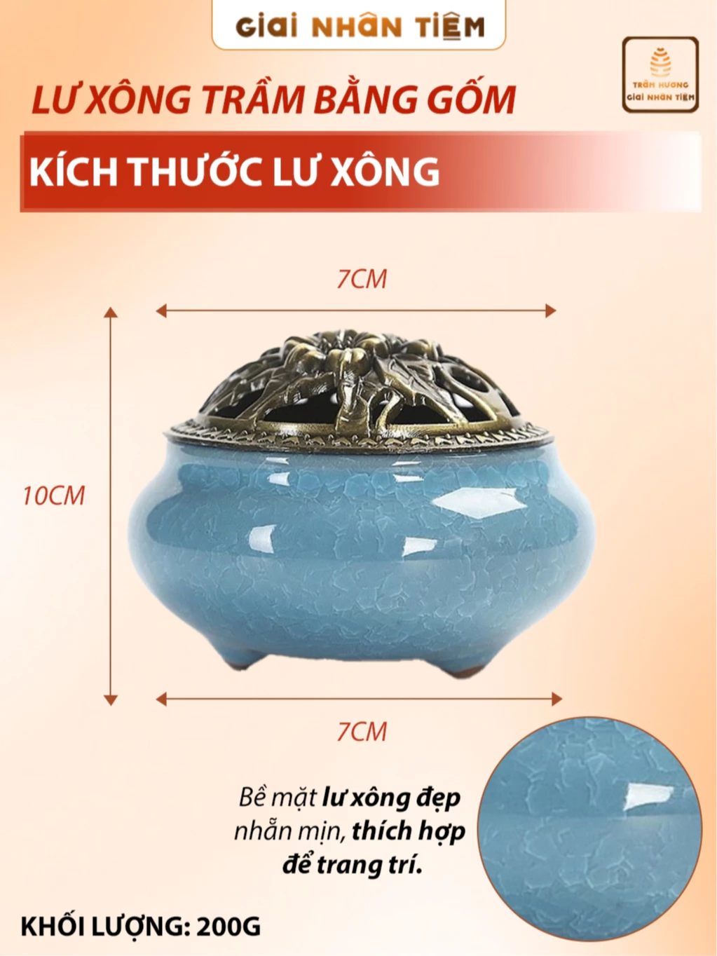  Lư xông Trầm gốm Như Ý 