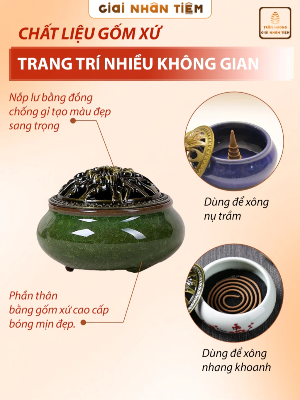  Lư xông Trầm gốm Như Ý 