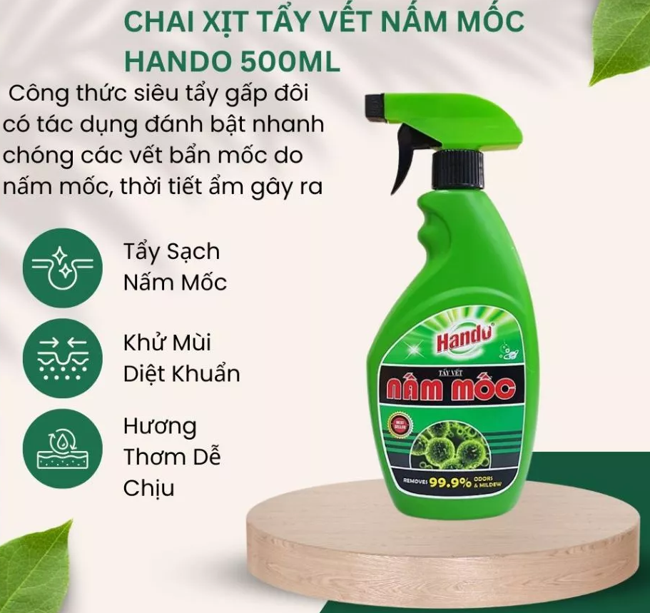  Tẩy vết nấm mốc trên vải vóc, quần áo, đồ dùng Hando 500ml 