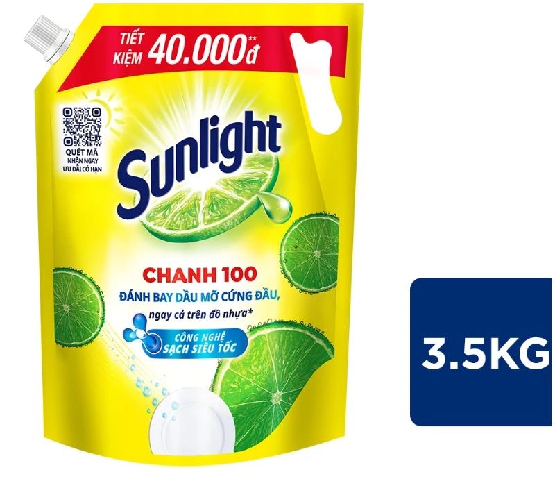  Nước Rửa Chén Bát Sunlight Chanh 100 Sạch Dầu Mỡ Đồ Nhựa Túi 3.1-3.5 Kg 