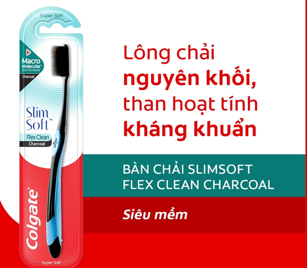  Bàn chải Colgate Slimsoft Flex Clean Charcoal nguyên khối than hoạt tính kháng khuẩn 