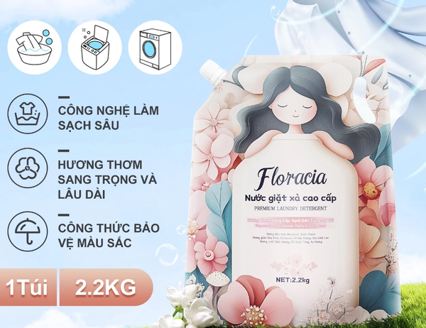  Nước Giặt Xả Cao Cấp Floracia Lưu Hương Lâu, Làm Sạch Sâu 2.2L 