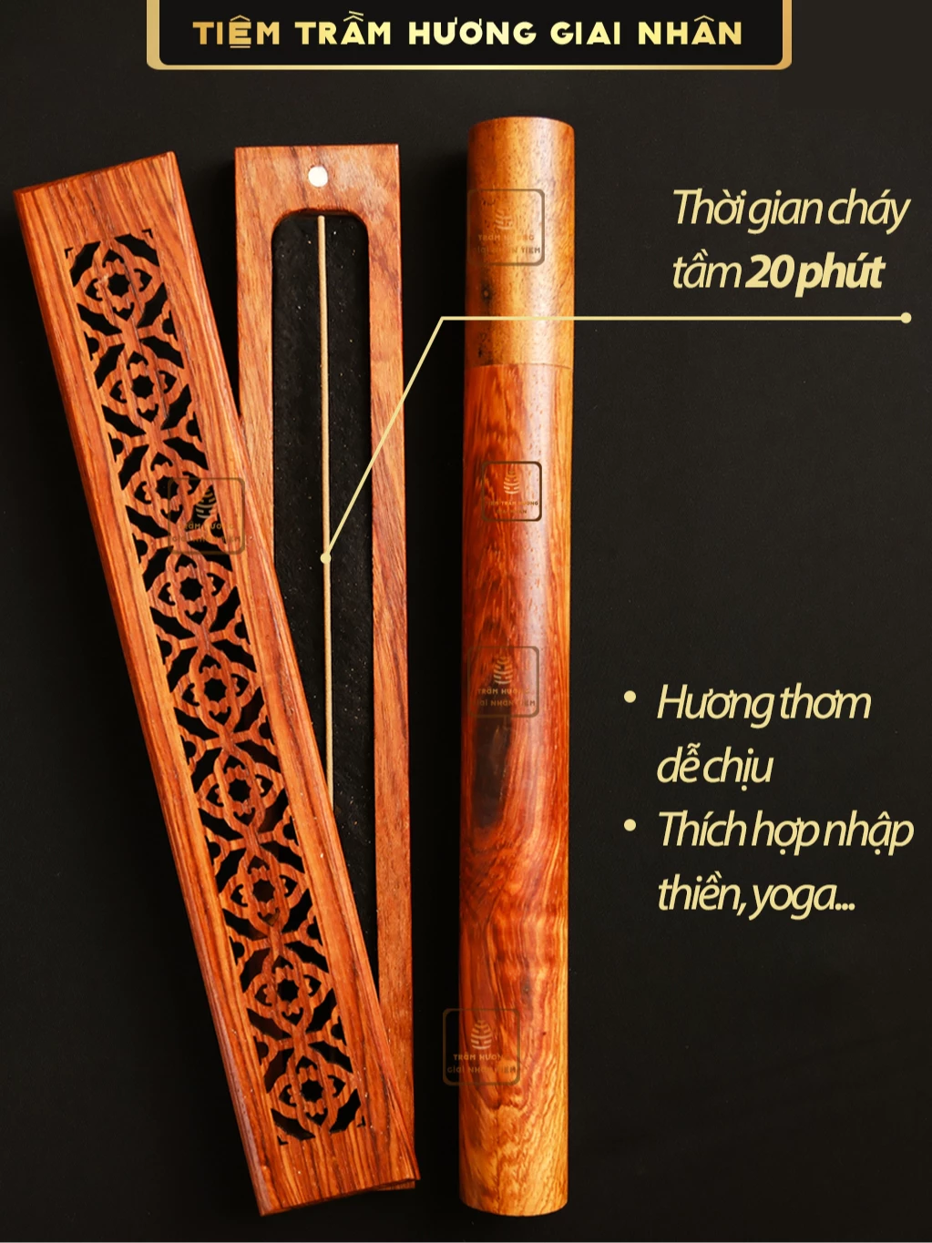  Nhang Trầm hương không tăm An Lạc + Khay gỗ 