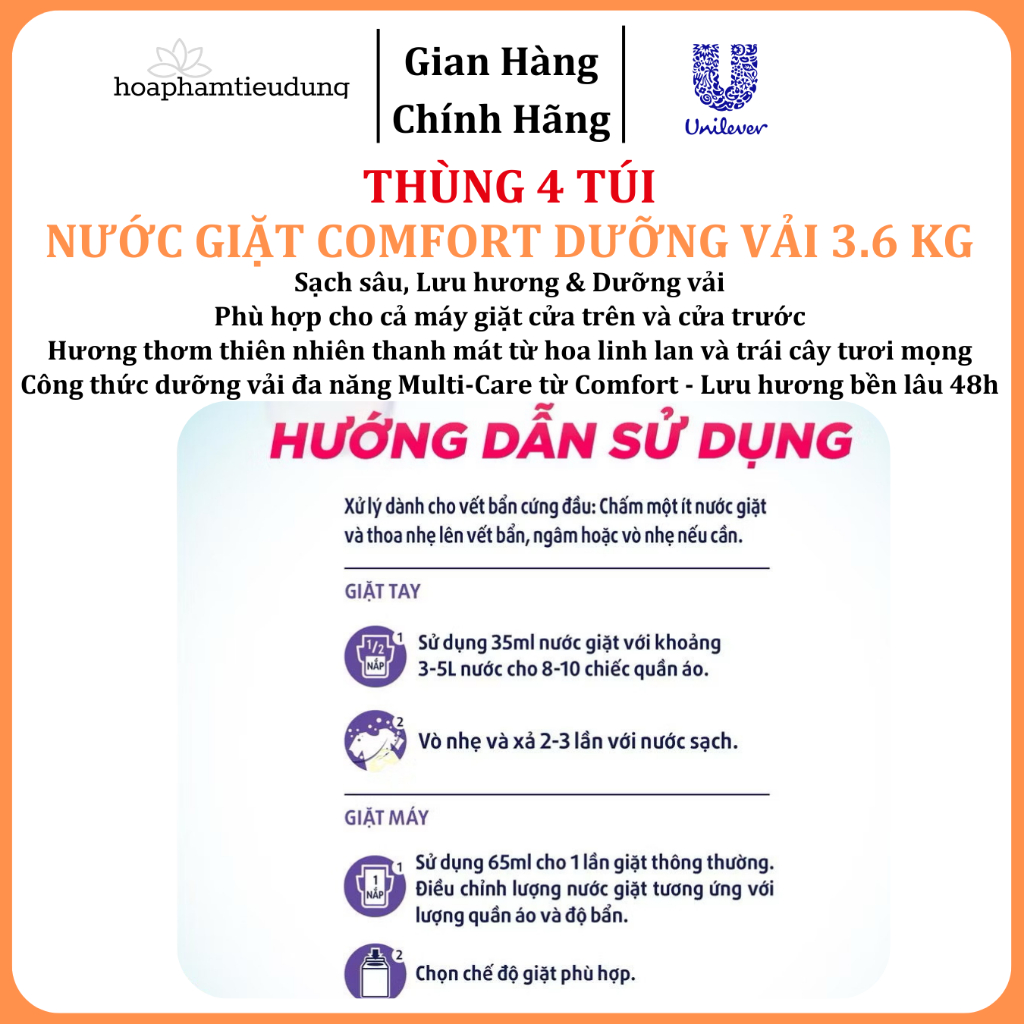  Nước Giặt Comfort Dưỡng Vải Đa Năng 3.6 Kg  (Thanh Lịch/ Thời Thượng) 
