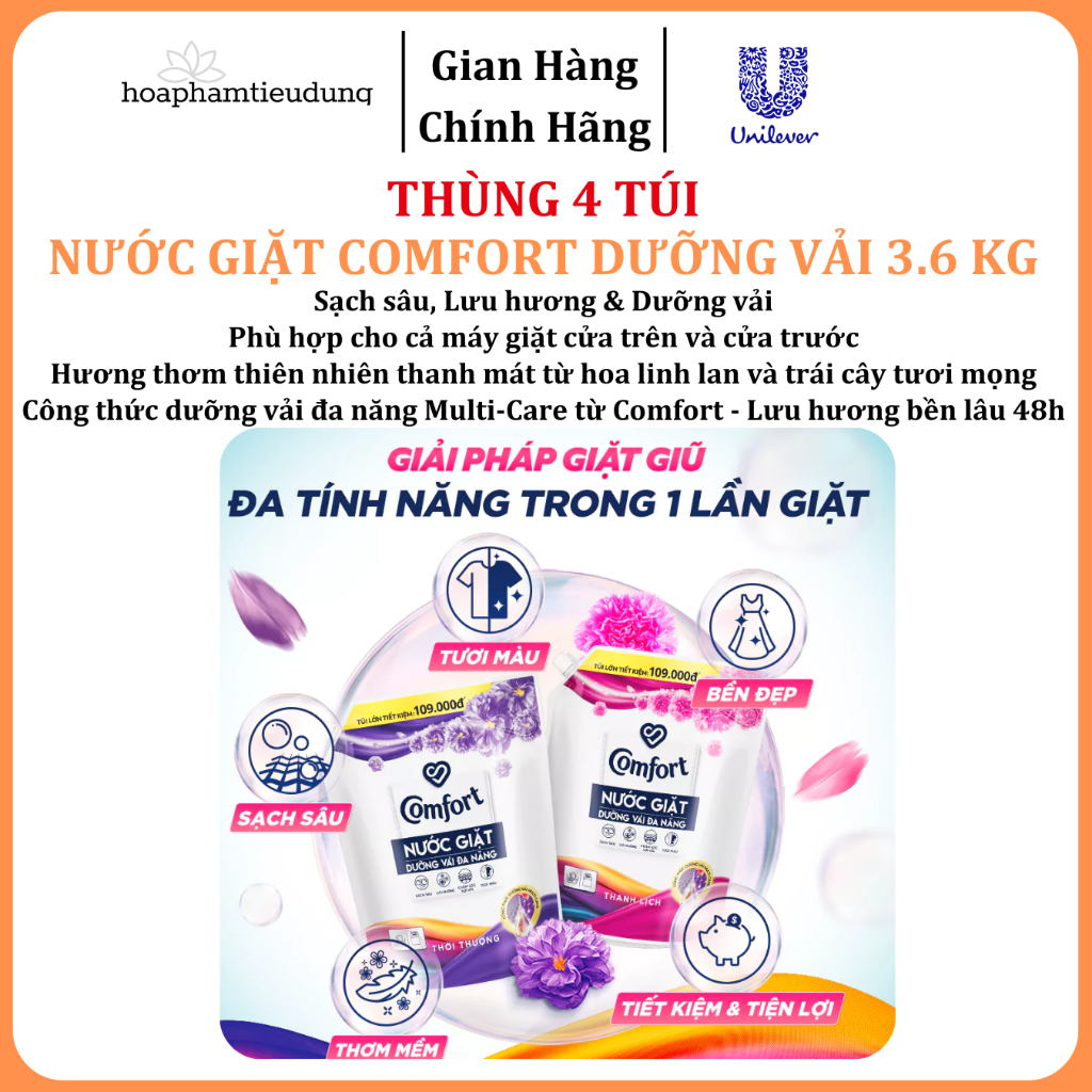  Nước Giặt Comfort Dưỡng Vải Đa Năng 3.6 Kg  (Thanh Lịch/ Thời Thượng) 