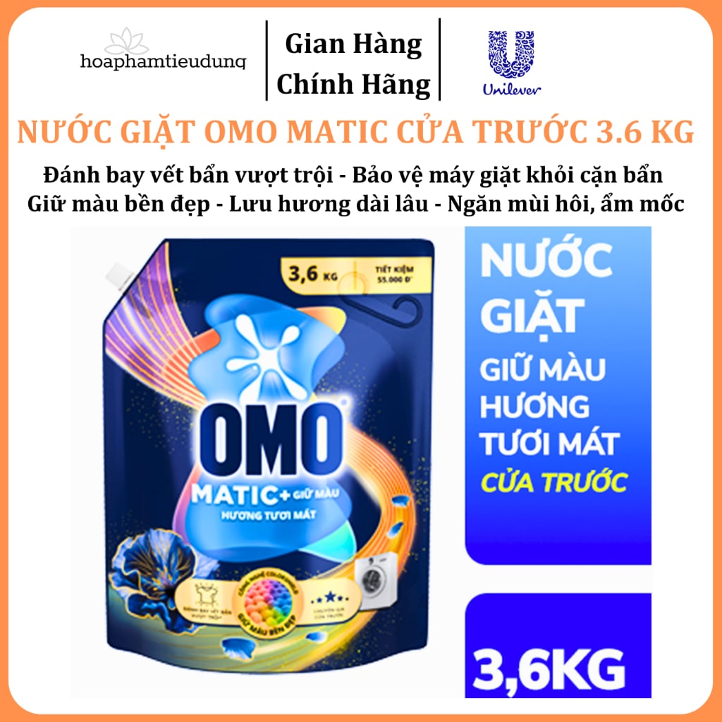  Nước giặt OMO Matic Cửa trước 3.6 Kg giữ màu, ngăn ẩm mốc, hương oải hương thư thái 