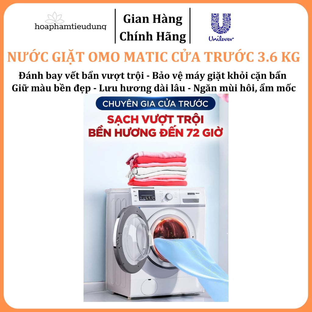  Nước giặt OMO Matic Cửa trước 3.6 Kg giữ màu, ngăn ẩm mốc, hương oải hương thư thái 