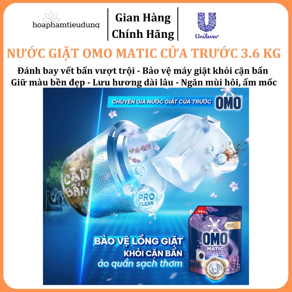  Nước giặt OMO Matic Cửa trước 3.6 Kg giữ màu, ngăn ẩm mốc, hương oải hương thư thái 