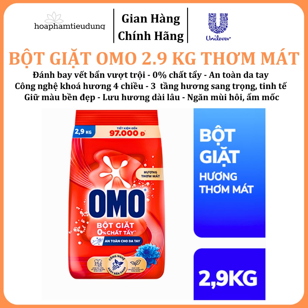  Bột giặt Omo Comfort 0% chất tẩy, tinh dầu thơm sang trọng 5.1 - 5.5 kg 