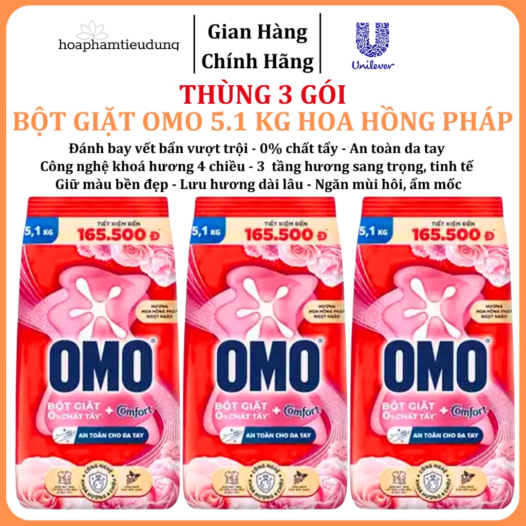  Bột giặt Omo Comfort 0% chất tẩy, tinh dầu thơm sang trọng 5.1 - 5.5 kg 