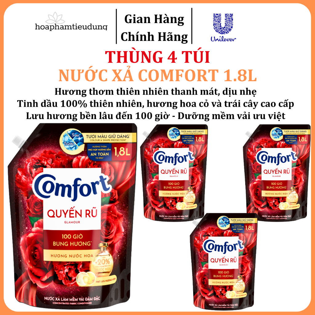  Nước Xả Làm Mềm Vải Comfort Đậm Đặc Một Lần Xả Thơm Mát gấp 10 lần túi 1.2-1.8L 