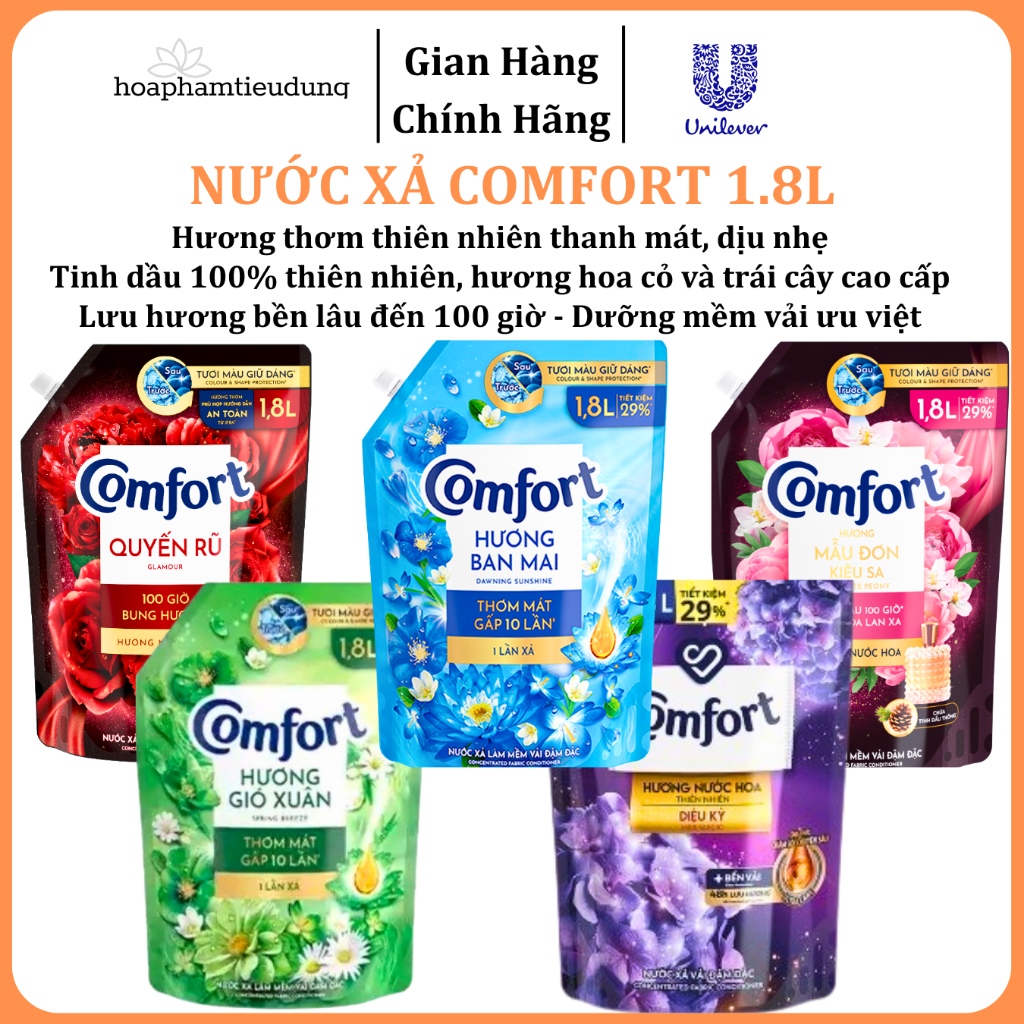  Nước Xả Làm Mềm Vải Comfort Đậm Đặc Một Lần Xả Thơm Mát gấp 10 lần túi 1.2-1.8L 