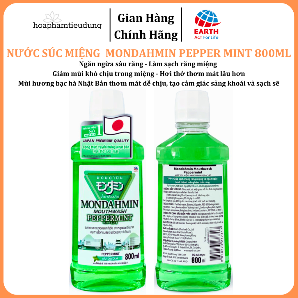  Nước Súc Miệng Mondahmin 800ml Nhập Khẩu Thailand Vị Bạc Hà 