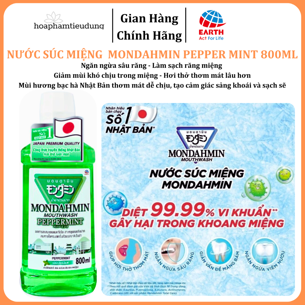  Nước Súc Miệng Mondahmin 800ml Nhập Khẩu Thailand Vị Bạc Hà 