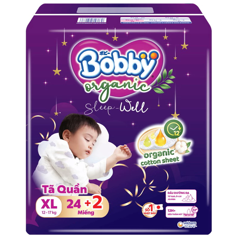  Tã quần Ban Đêm Cao Cấp Bobby Sleep-Well dịu nhẹ khô thoáng 