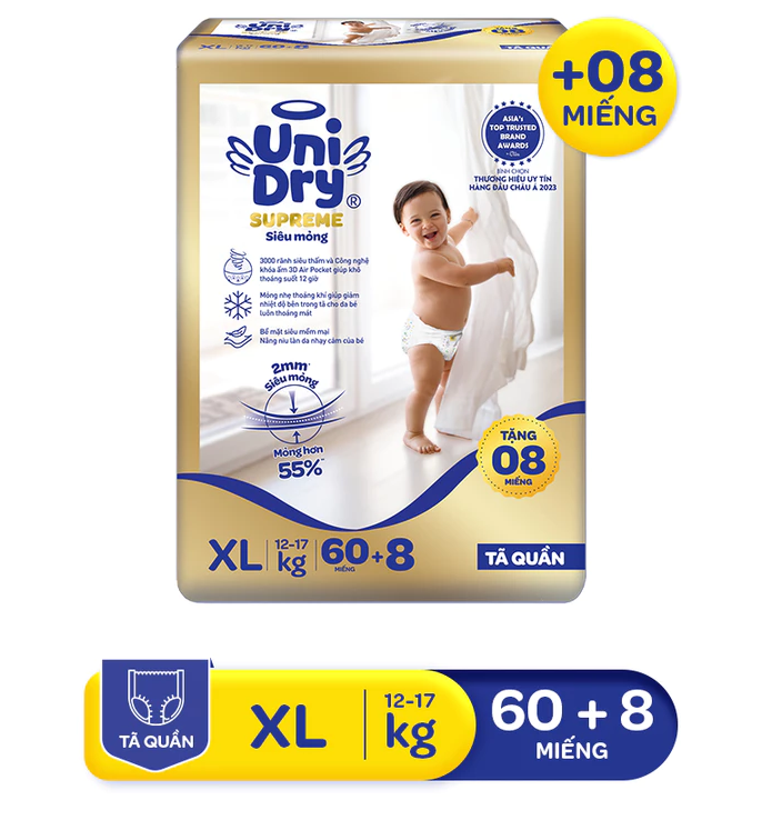  Tã quần UniDry Supreme size M/L/XL/XXL + 8 miếng 