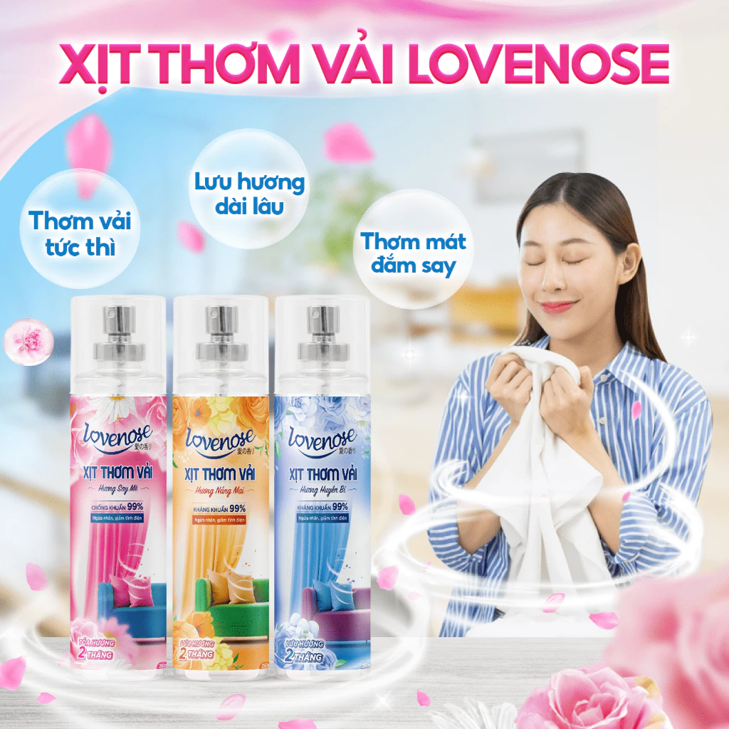  Xịt thơm quần áo Lovenose chiết xuất tinh dầu thiên nhiên thơm mát khửi mùi hôi và mang lại hương thơm lâu dài 150-260ml 