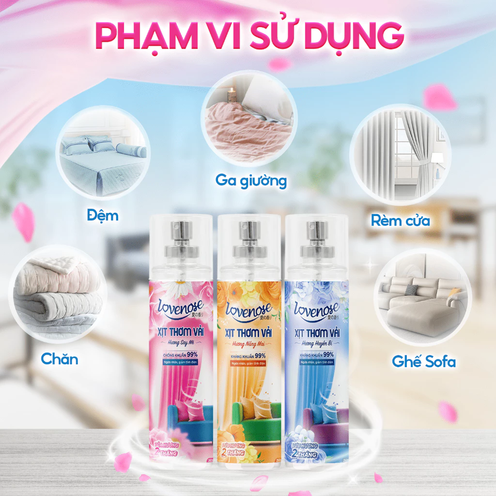  Xịt thơm quần áo Lovenose chiết xuất tinh dầu thiên nhiên thơm mát khửi mùi hôi và mang lại hương thơm lâu dài 150-260ml 