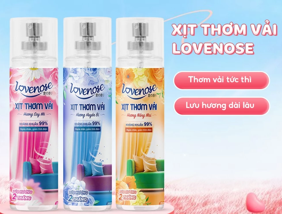  Xịt thơm quần áo Lovenose chiết xuất tinh dầu thiên nhiên thơm mát khửi mùi hôi và mang lại hương thơm lâu dài 150-260ml 