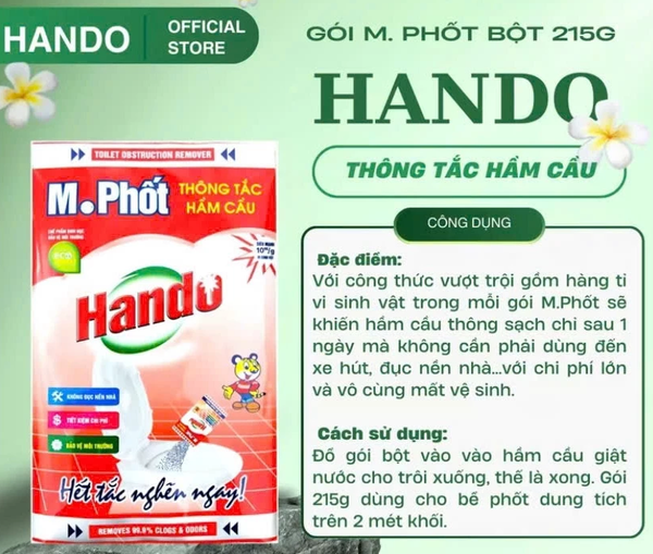  Gói bột thông tắc hầm cầu M.phốt bột Hando 215g 