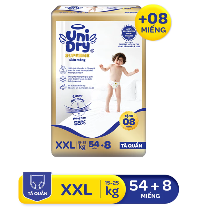  Tã quần UniDry Supreme size M/L/XL/XXL + 8 miếng 