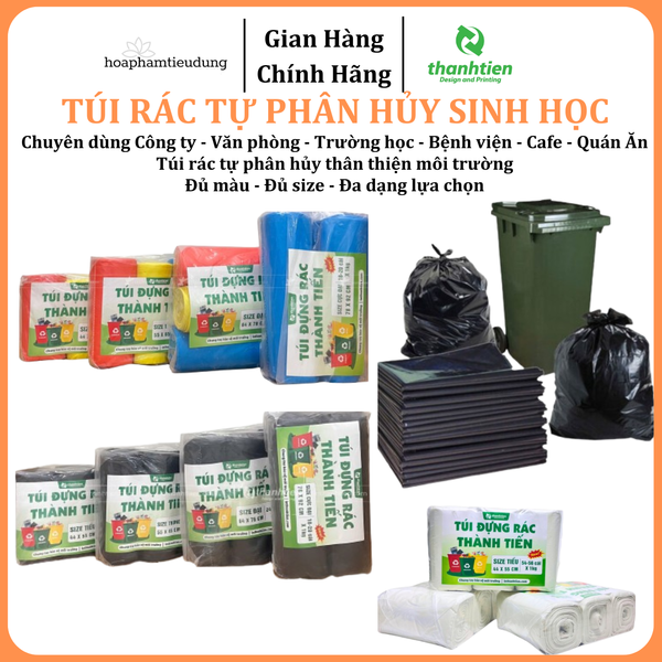  Túi đựng rác tự phân hủy 3 màu/ trắng/ đen đủ size từ size tiểu-trung-đại đến cực đại giá tốt dùng gia đình, công ty, văn phòng, trường học, bệnh viện, spa 
