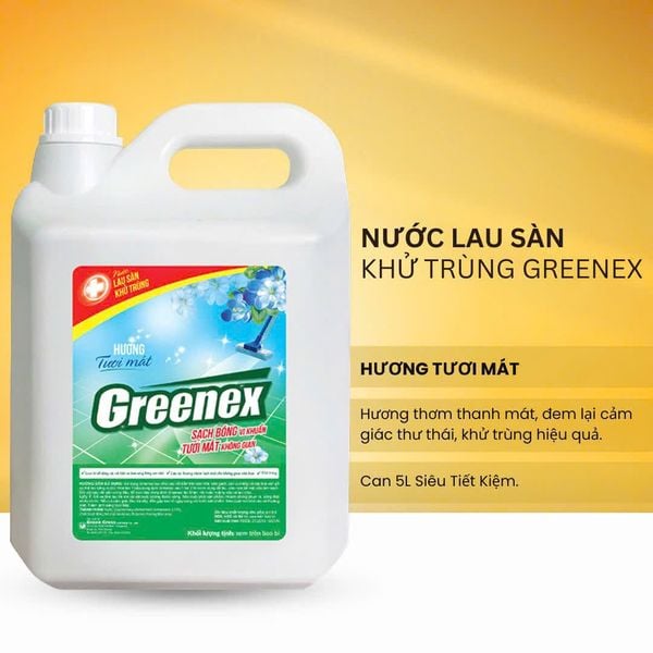  NƯỚC LAU SÀN KHỬ TRÙNG GREENEX HƯƠNG TƯƠI MÁT - CAN 5L 
