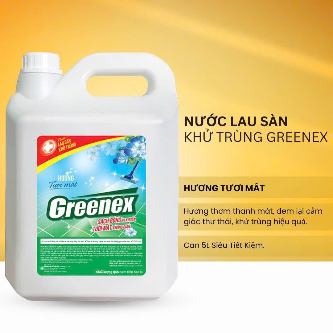 NƯỚC LAU SÀN KHỬ TRÙNG GREENEX HƯƠNG TƯƠI MÁT - CAN 5L 