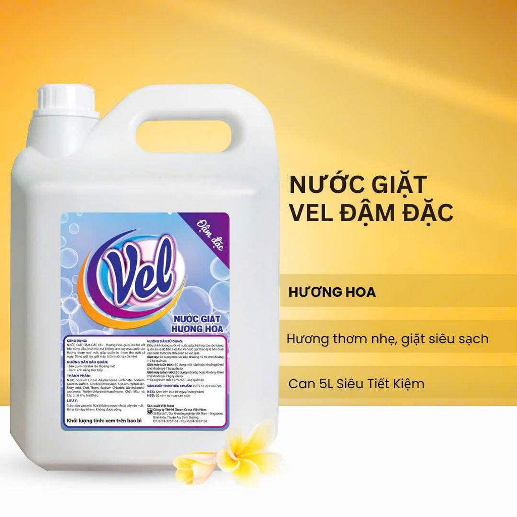  Nước giặt đậm đặc VEL 5L Hương hoa thơm nhẹ, giặt sạch, siêu tiết kiệm 