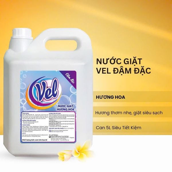  Nước giặt đậm đặc VEL 5L Hương hoa thơm nhẹ, giặt sạch, siêu tiết kiệm 