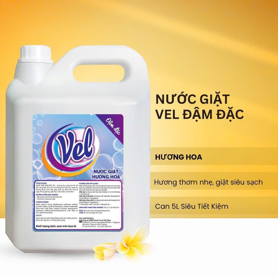  Nước giặt đậm đặc VEL 5L Hương hoa thơm nhẹ, giặt sạch, siêu tiết kiệm 
