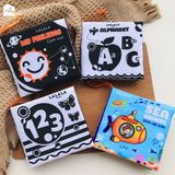  Sách vải cho bé sơ sinh 0 đến 12 tháng, an toàn tuyệt đối, kích thước 12x11cm, 8 mặt sột soạt. MẪU MỚI combo 4 
